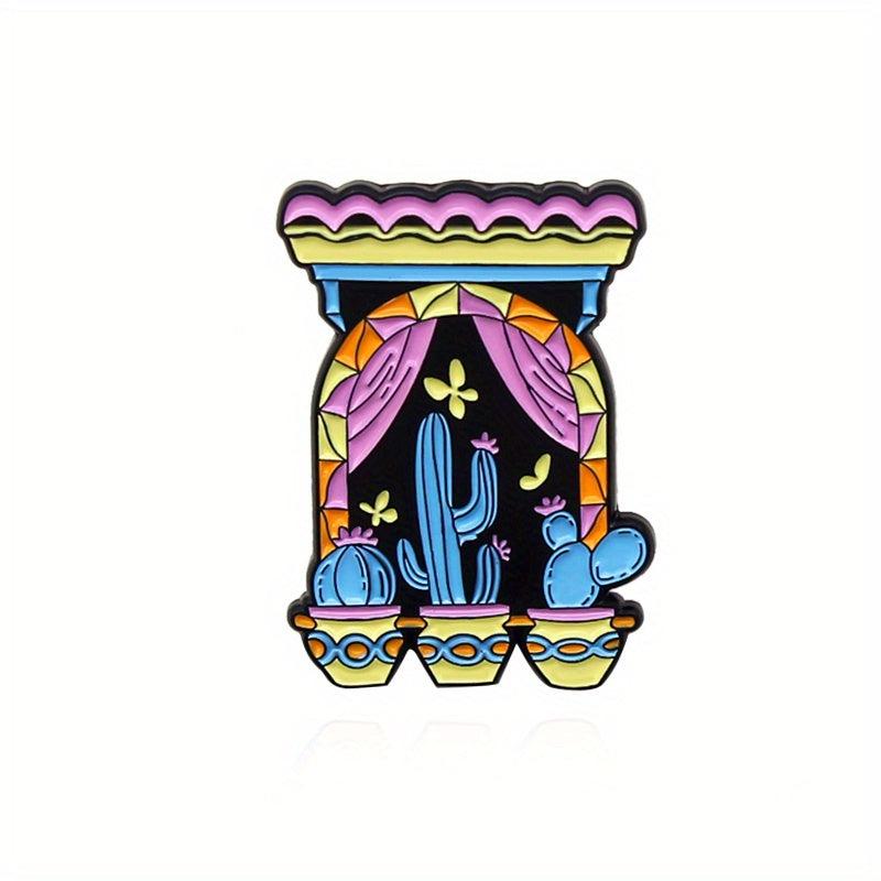 Cactus Cat Balcony Ornament Brooch for Men