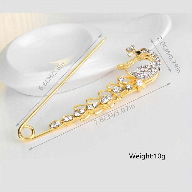 Men's Diamond Peacock Pin Brooch Golden Alloy Peacock