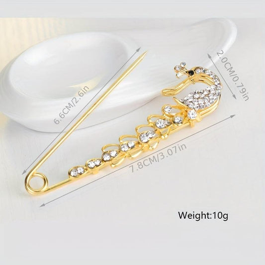 Men's Diamond Peacock Pin Brooch Golden Alloy Peacock