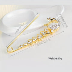 Men's Diamond Peacock Pin Brooch Golden Alloy Peacock