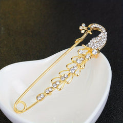 Men's Diamond Peacock Pin Brooch Golden Alloy Peacock