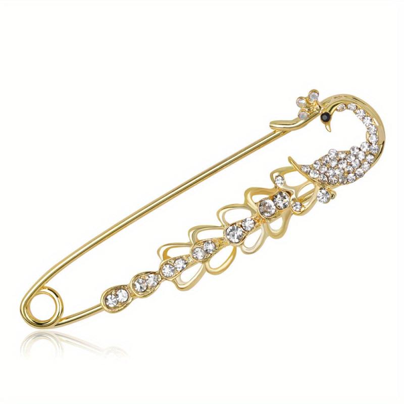 Men's Diamond Peacock Pin Brooch Golden Alloy Peacock