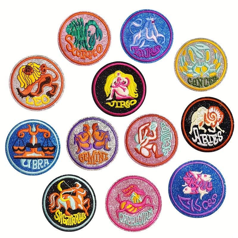 12pcs Constellation Embroidered Patch Sew On Embroidered Applique Repair Patches