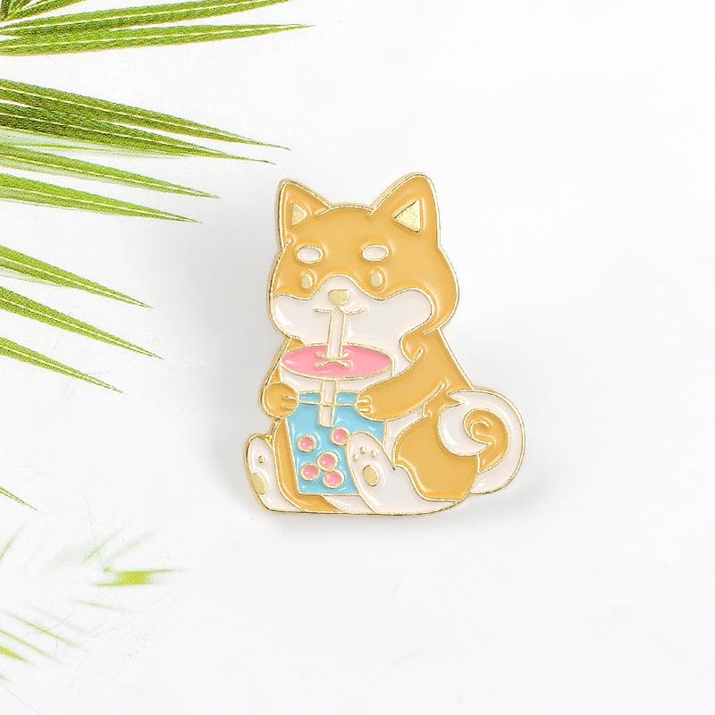 Shiba Puppy Tea Style Brooch Enamel Pin