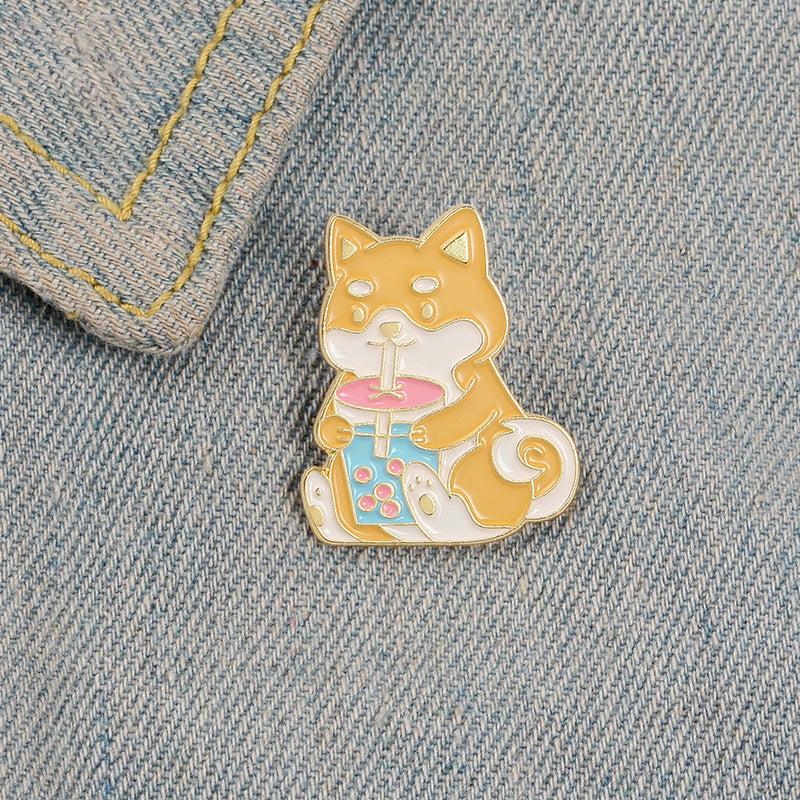Shiba Puppy Tea Style Brooch Enamel Pin