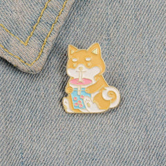 Shiba Puppy Tea Style Brooch Enamel Pin