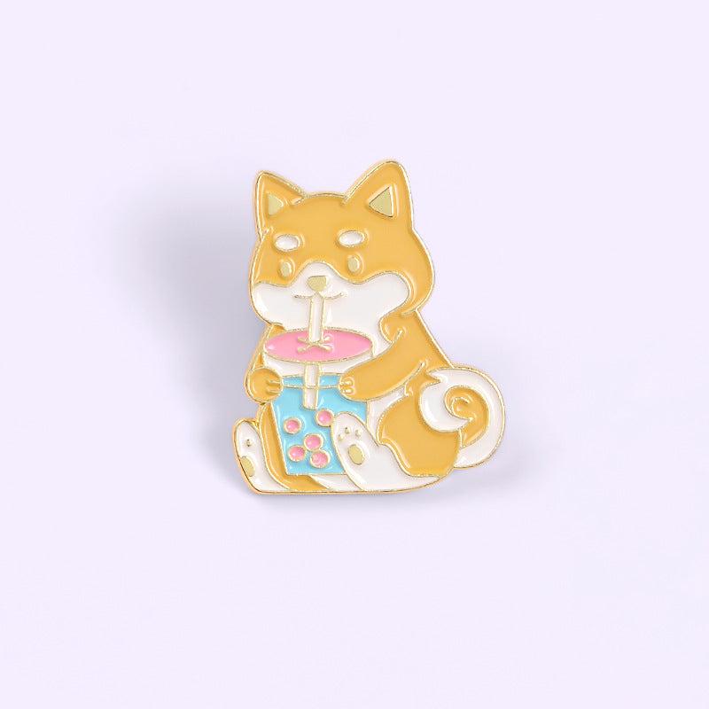 Shiba Puppy Tea Style Brooch Enamel Pin