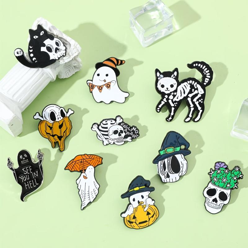 Halloween Skulls Skull Cat Enamel Pins Horror Pumpkin Metal Badges