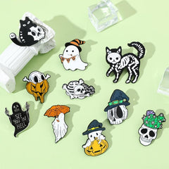 Halloween Skulls Skull Cat Enamel Pins Horror Pumpkin Metal Badges