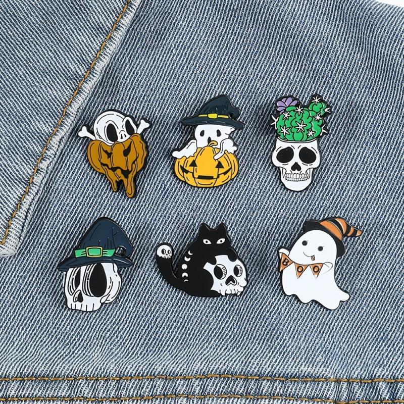 Halloween Skulls Skull Cat Enamel Pins Horror Pumpkin Metal Badges