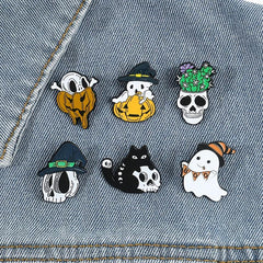 Halloween Skulls Skull Cat Enamel Pins Horror Pumpkin Metal Badges