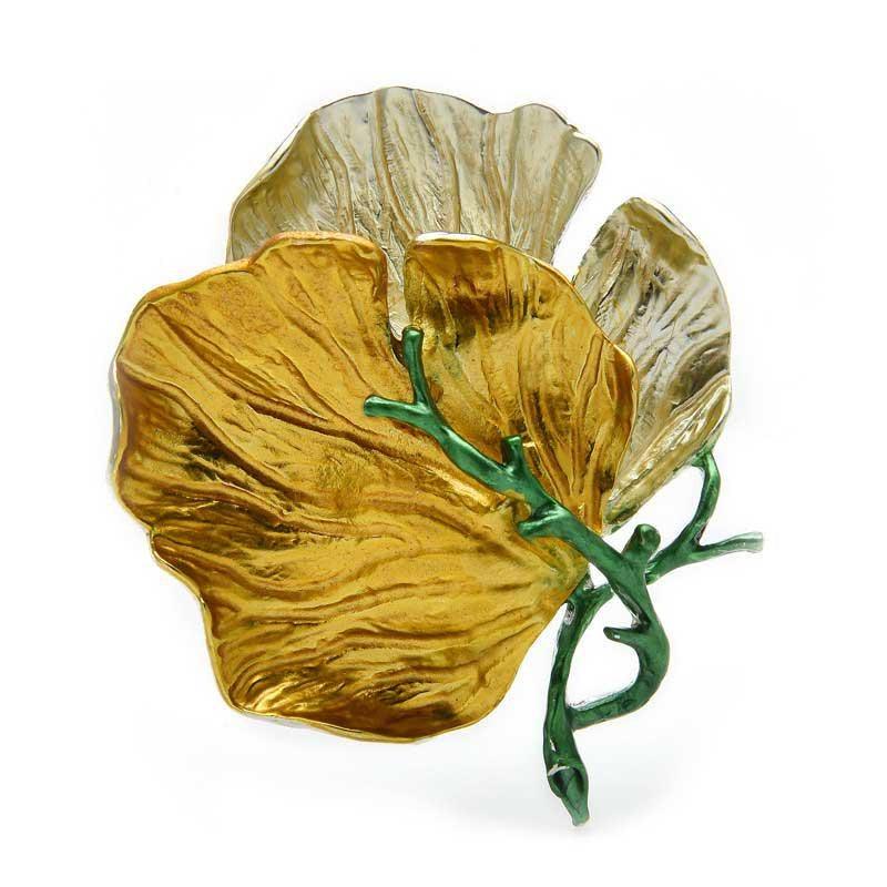 Vintage Enamel Big Leaf Brooch for Jackets