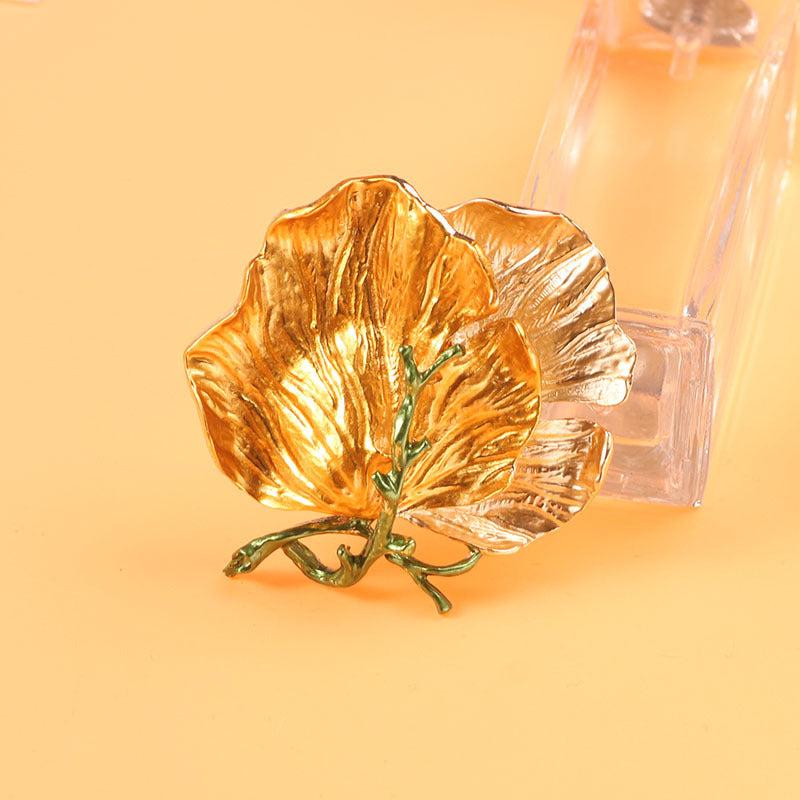 Vintage Enamel Big Leaf Brooch for Jackets