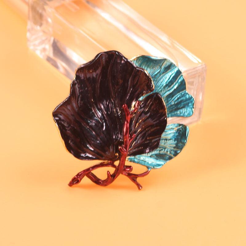 Vintage Enamel Big Leaf Brooch for Jackets