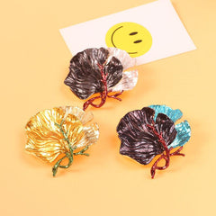 Vintage Enamel Big Leaf Brooch for Jackets
