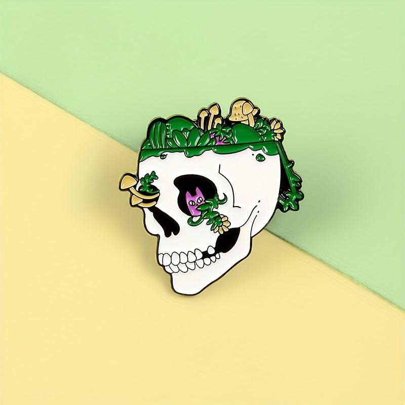 Skull Green Mountain Stone Enamel Brooch