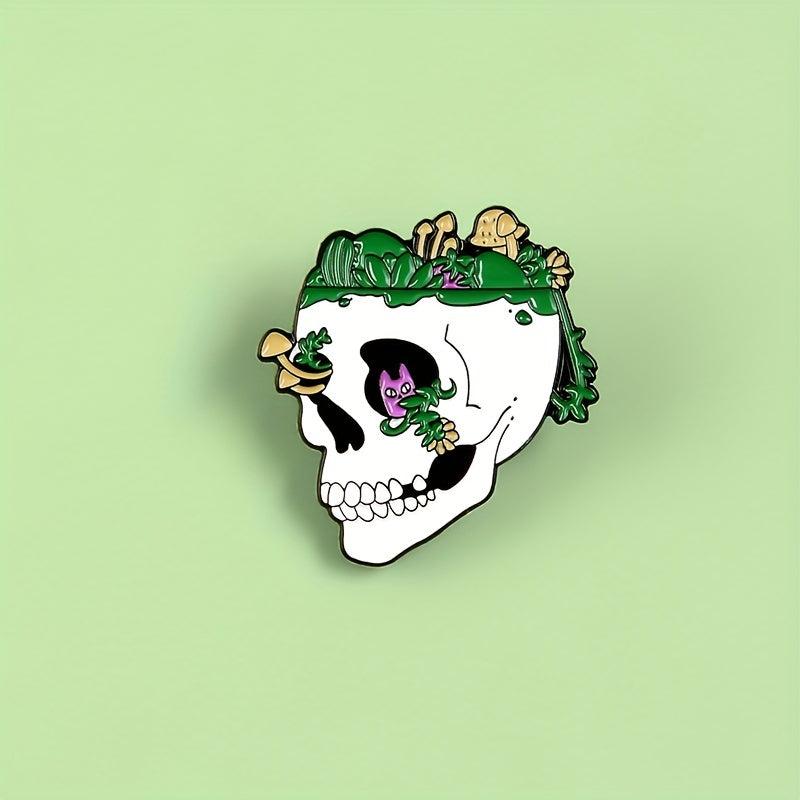 Skull Green Mountain Stone Enamel Brooch