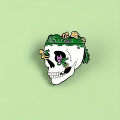 Skull Green Mountain Stone Enamel Brooch