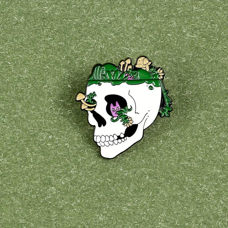 Skull Green Mountain Stone Enamel Brooch