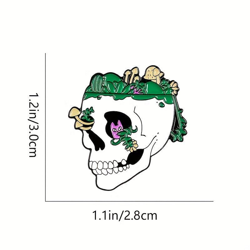 Skull Green Mountain Stone Enamel Brooch