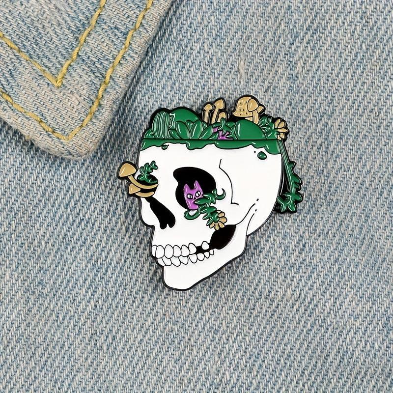 Skull Green Mountain Stone Enamel Brooch