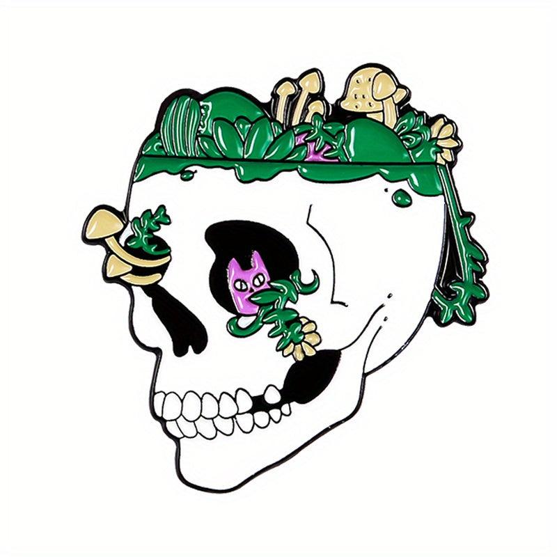 Skull Green Mountain Stone Enamel Brooch