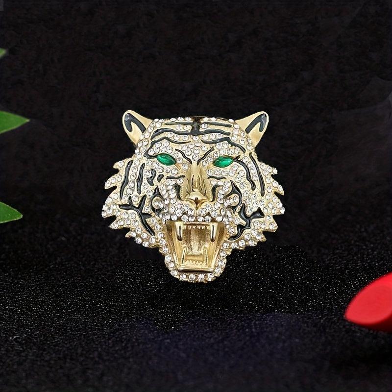 Men's Tiger Head Rhinestone Brooch