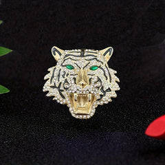 Men's Tiger Head Rhinestone Brooch