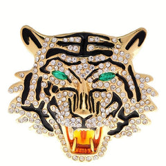 Men's Tiger Head Rhinestone Brooch