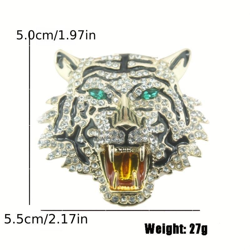Men's Tiger Head Rhinestone Brooch