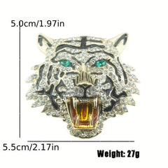 Men's Tiger Head Rhinestone Brooch