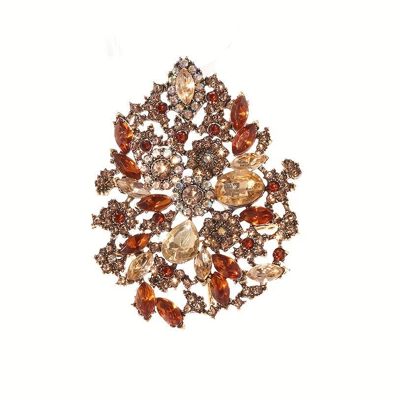 Large Rhinestone Zircon Flower Brooch for Men Wedding Party