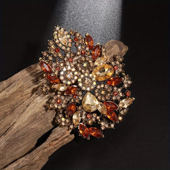 Large Rhinestone Zircon Flower Brooch for Men Wedding Party