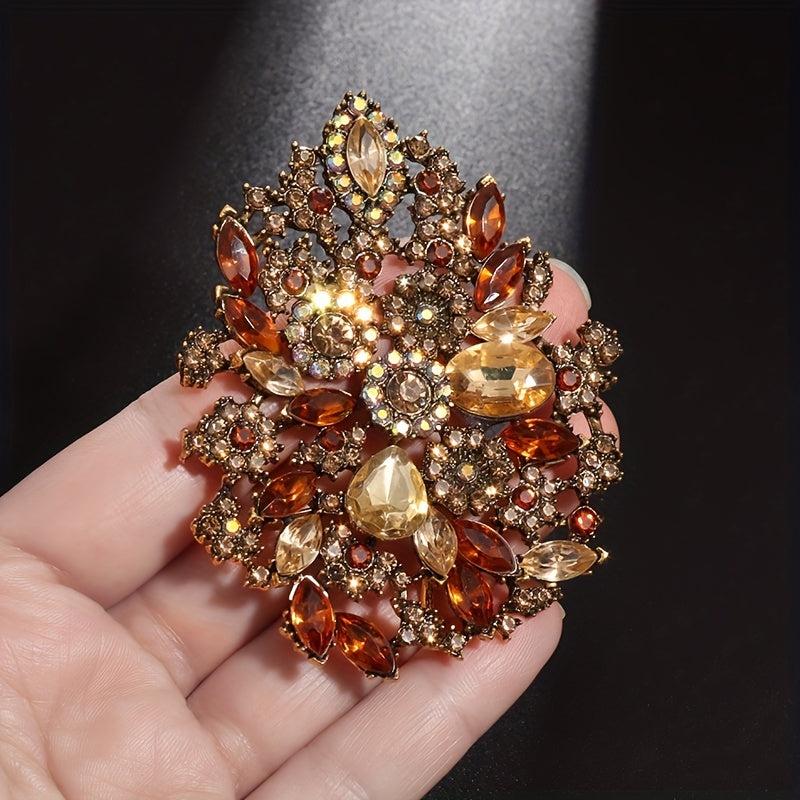 Large Rhinestone Zircon Flower Brooch for Men Wedding Party