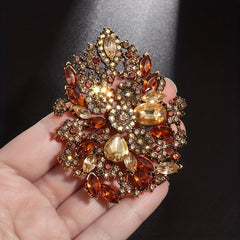Large Rhinestone Zircon Flower Brooch for Men Wedding Party