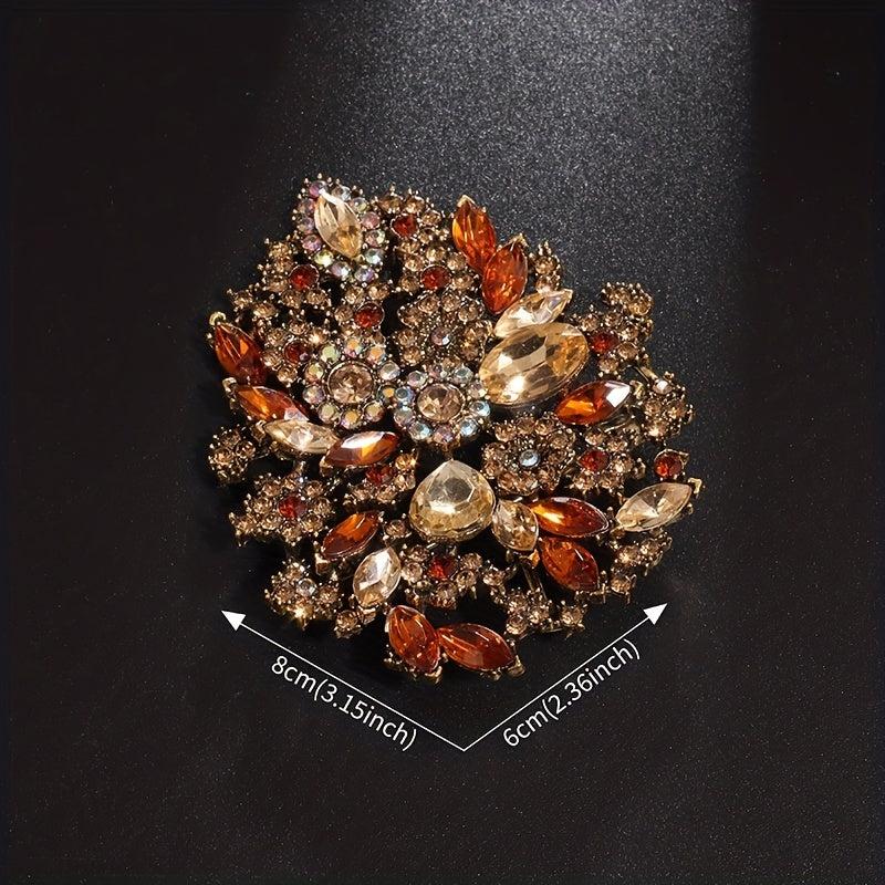 Large Rhinestone Zircon Flower Brooch for Men Wedding Party