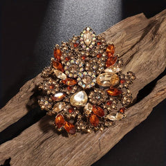 Large Rhinestone Zircon Flower Brooch for Men Wedding Party