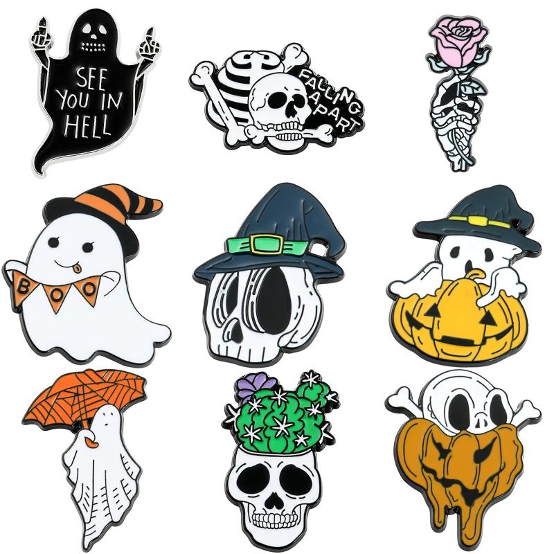 Colorful Casual Ghost Skull Gothic Brooch