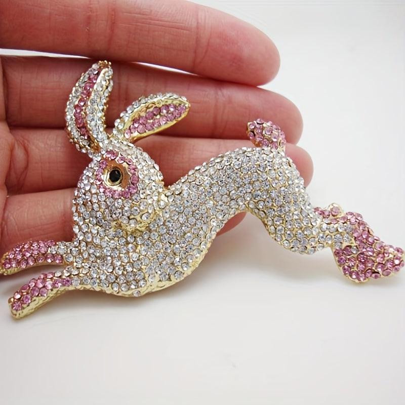 Zircon Pink Rabbit Animal Brooch, Wedding Bouquet Jewelry