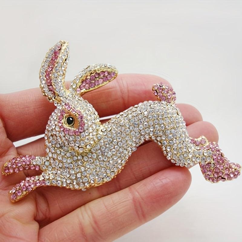 Zircon Pink Rabbit Animal Brooch, Wedding Bouquet Jewelry