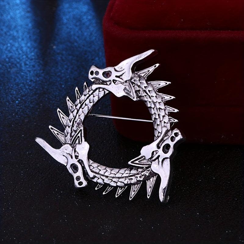 Vintage Silver Dragon Head Metal Brooch Pin Jewelry