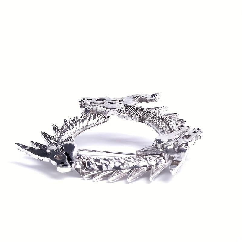 Vintage Silver Dragon Head Metal Brooch Pin Jewelry