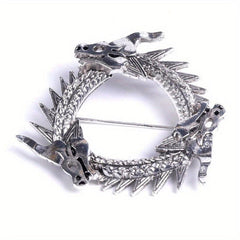 Vintage Silver Dragon Head Metal Brooch Pin Jewelry