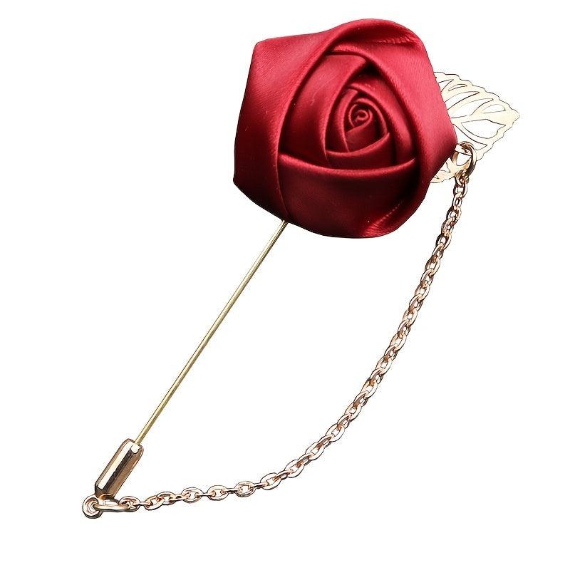 Men's Suit Golden Leaf Rose Brooch