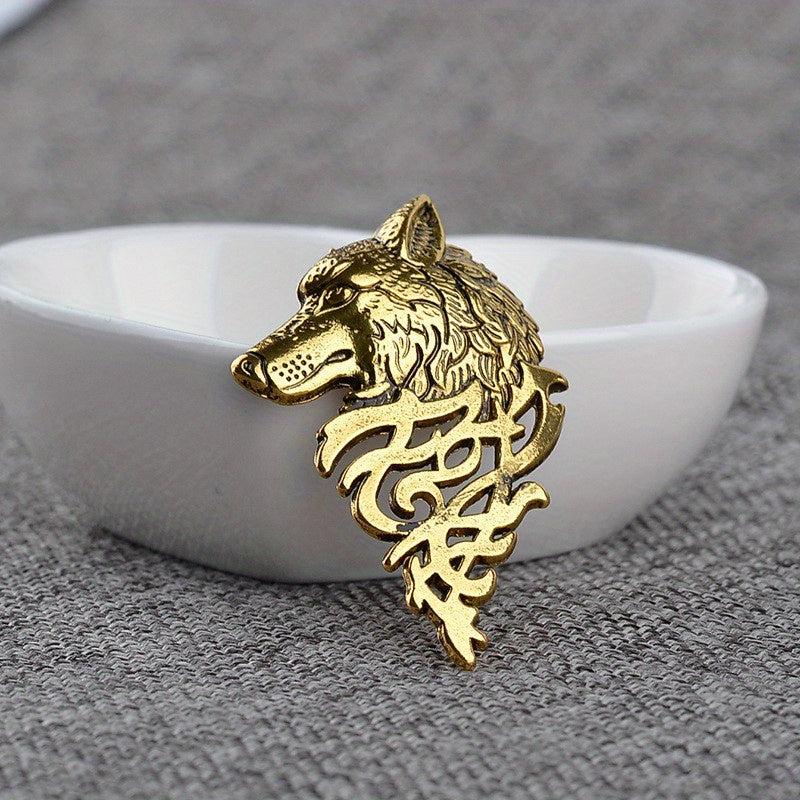 Wolf Head Brooch Pin Retro Suit Collar Pin for Men