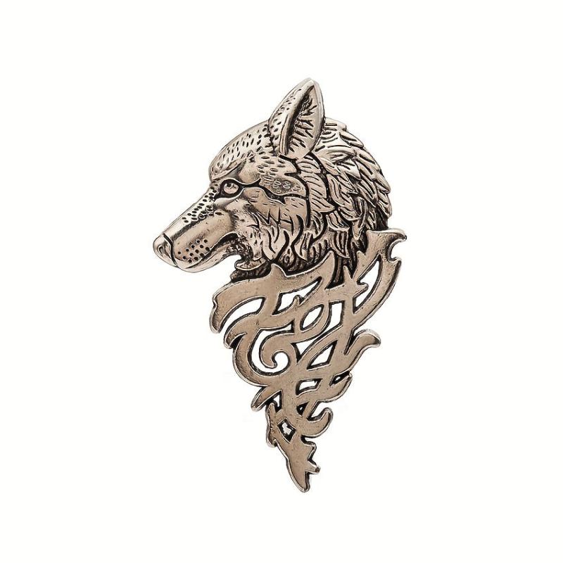 Wolf Head Brooch Pin Retro Suit Collar Pin for Men