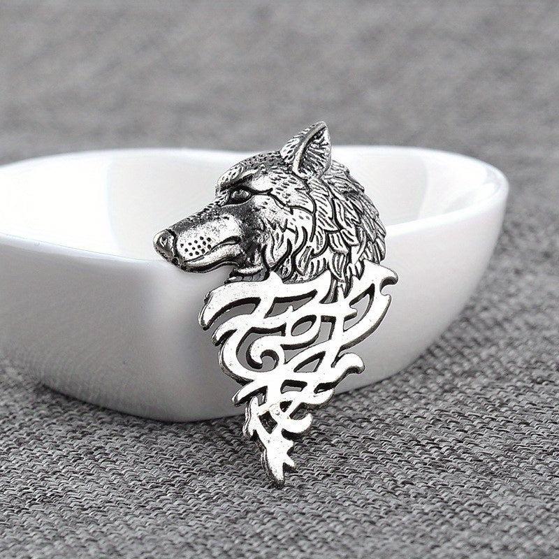 Wolf Head Brooch Pin Retro Suit Collar Pin for Men
