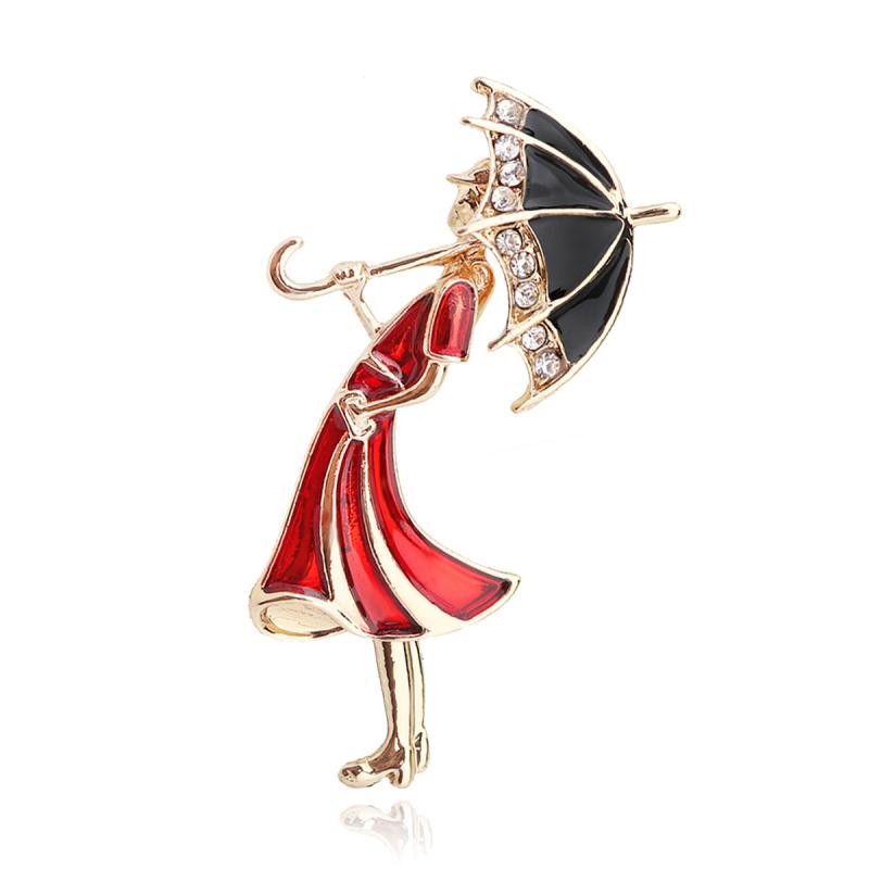 Girl With Umbrella Beauty Brooch Rhinestone Brooch For Men