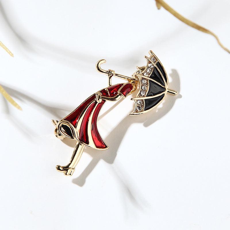 Girl With Umbrella Beauty Brooch Rhinestone Brooch For Men
