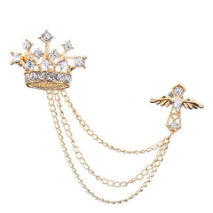 Men's Crystal Cross Crown Chain Tassel Brooch Pin